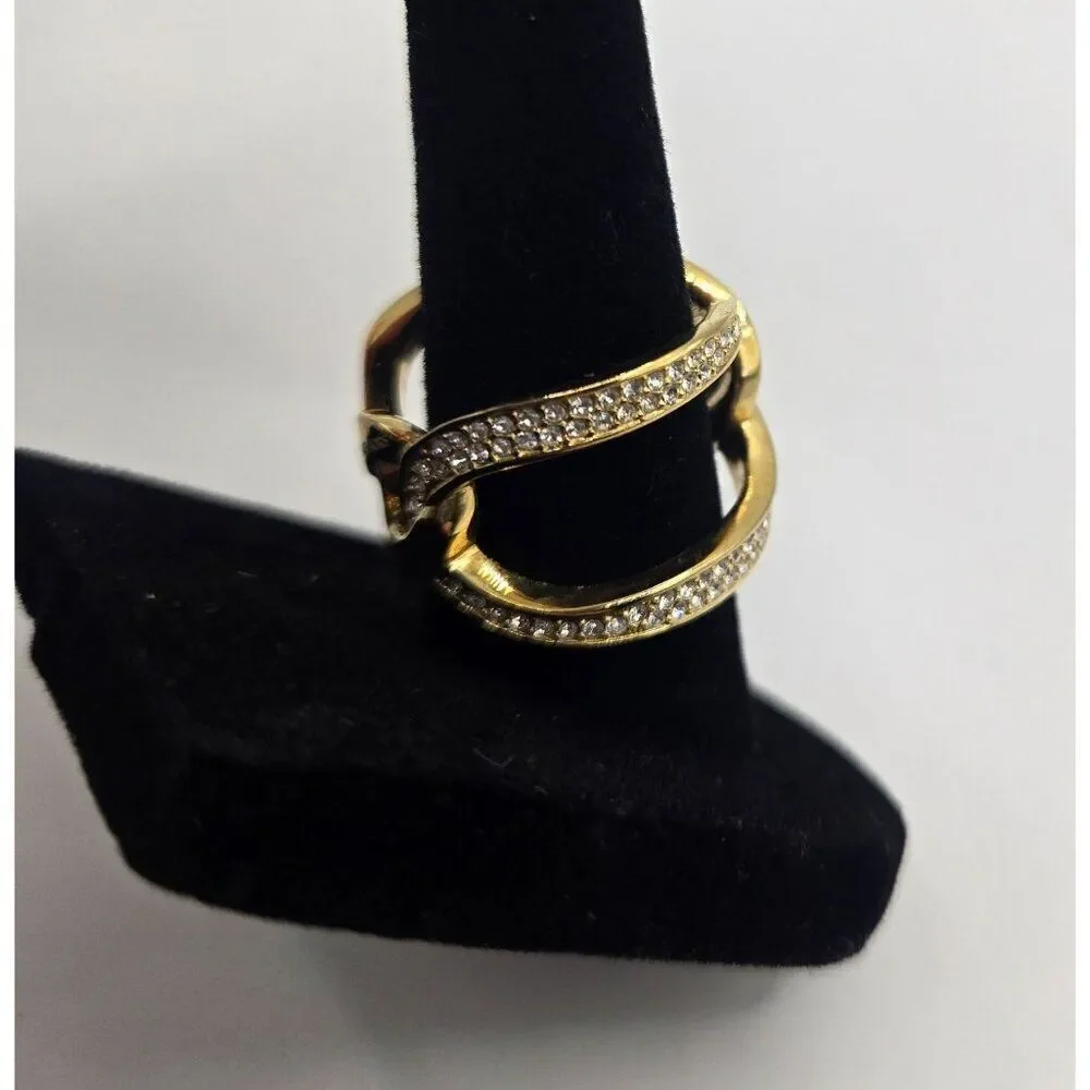 Michael Kors Gold-Tone Knot Crossover Interlocking Crossover Crystal Ring Size 7